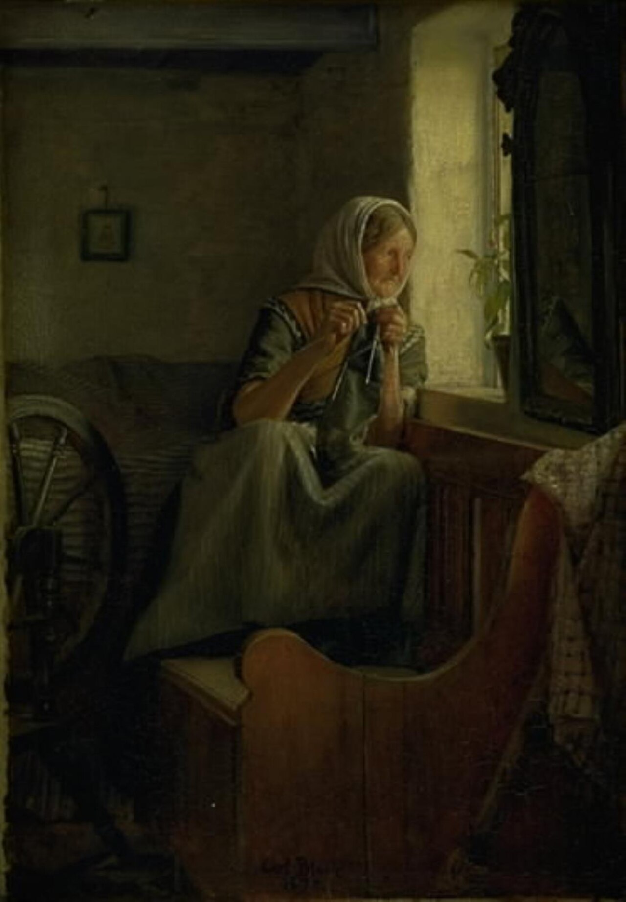 Pencere kenarında örgü ören yaşlı kadın — Carl Bloch, 1874