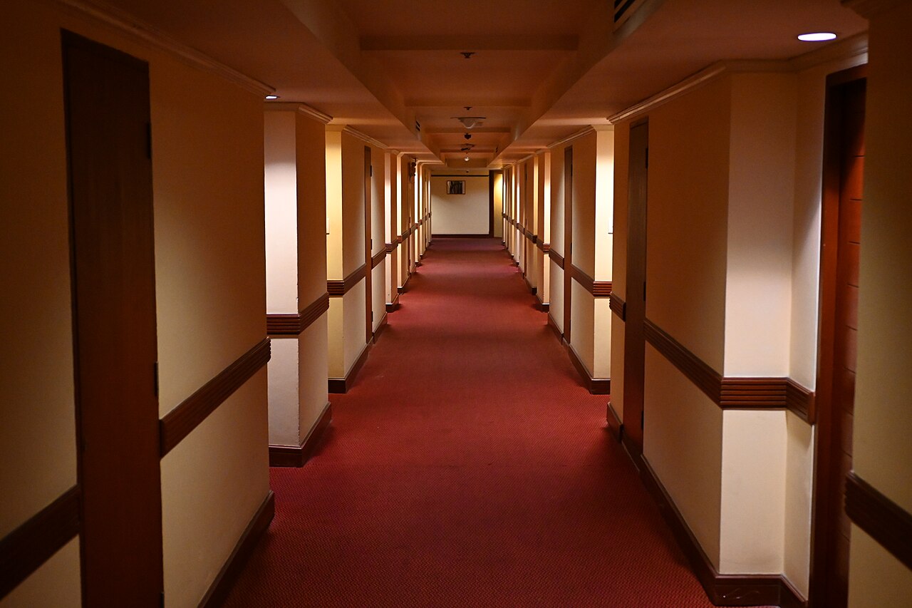 Loş uzun koridor ve kapılar